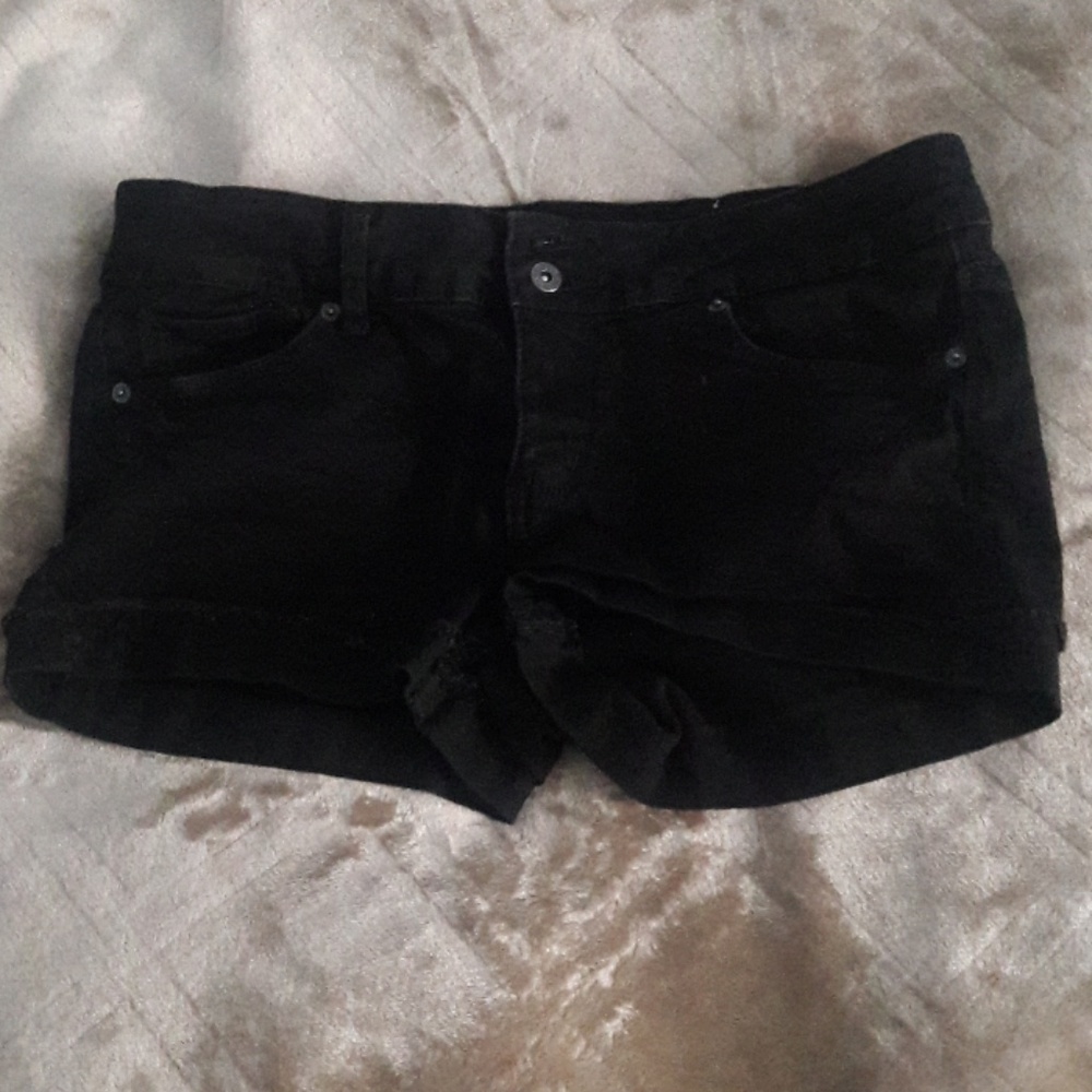 Distressed Black Denim Shorts